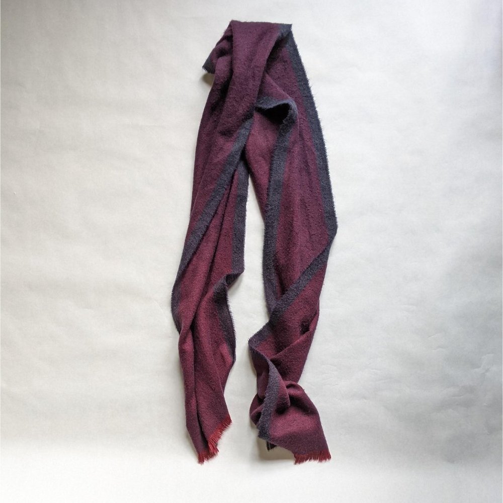 Jos A Bank Purple Grey Stripe Red Frayed Hem Scarf - Picture 4 of 6